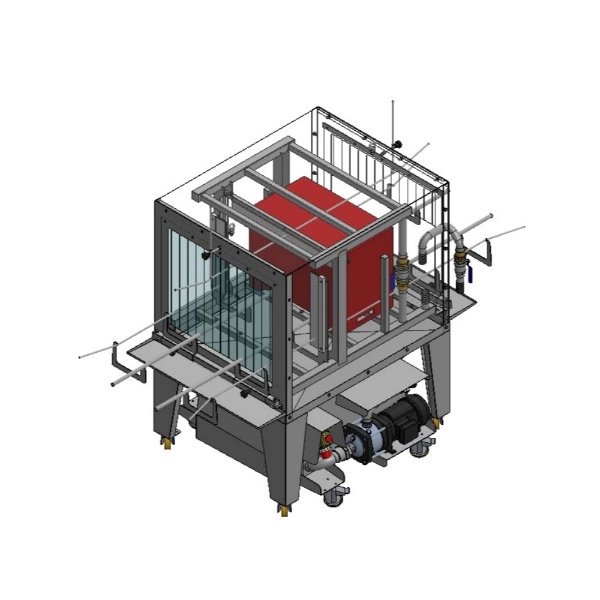 Recirculating water washing tunnel, specific for dairy crates